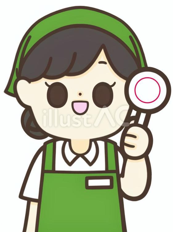 ◯の札を持つ女性店員 女性,店員,スタッフのイラスト素材