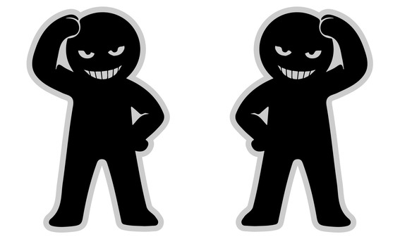 にやけ顔の悪人Ｐ頭ポリポリ