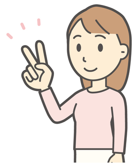  ロングヘア女性-465-バスト 数字,女性,女の子,人物,かわいい,2,指差し,ハンドサイン,数える,カウントのイラスト素材