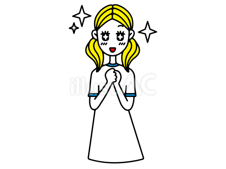 ときめく　A子　カラー 女性,上半身,嬉しいのイラスト素材