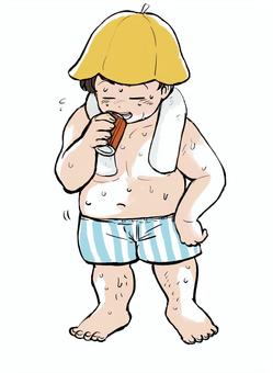 サウナ上がり サウナ,男性,リラックス,ぽっちゃり,汗,趣味のイラスト素材