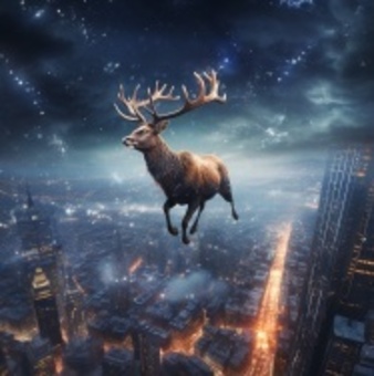 reindeer running through the night sky, , JPG