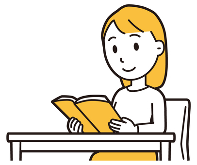  ロングヘア女性(黄)-497-バスト 読書,笑顔,女性,女の子,人物,かわいい,微笑む,にっこり,ニコニコ,本のイラスト素材