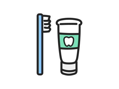 手描きの歯ブラシと歯磨き粉のイラスト 歯ブラシ,歯磨き粉,歯磨き,歯,おたより,素材,手描き,イラスト,ベクター,可愛いのイラスト素材