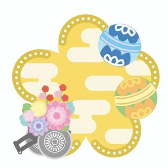 あしらい（手鞠、花車） 手鞠,花車,花,飾り,背景,フレーム,円,日本,縁起物,和柄のイラスト素材
