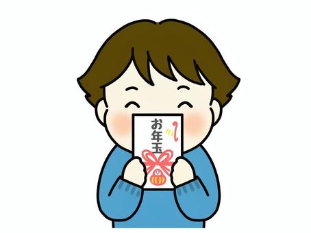 お年玉を貰って嬉しい男の子 お年玉,お正月,子ども,男の子,小学生,貰う,貰った,楽しみ,嬉しい,ワクワクのイラスト素材