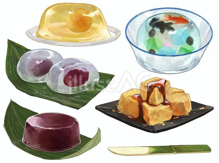 夏の和菓子のイラスト 涼菓,和菓子,梅ゼリーのイラスト素材