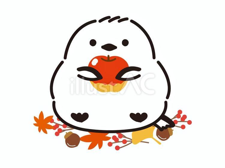 りんごとシマエナガの秋のイラスト シマエナガ,秋,りんごのイラスト素材