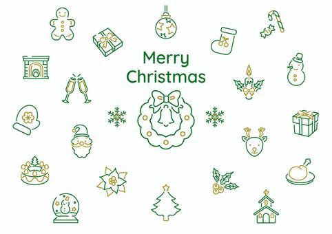 2色のクリスマスアイコンセット2 アイコン,クリスマス,セット,冬,12月,ツリー,ベル,プレゼント,ポインセチア,リースのイラスト素材