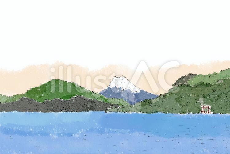 富士山と芦ノ湖朝焼け(透過) 箱根,芦ノ湖,富士山のイラスト素材