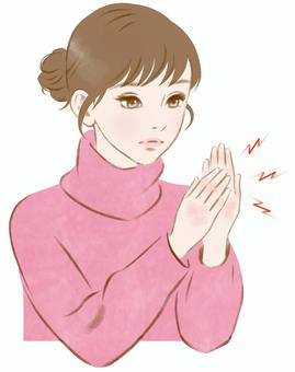 冬の手荒れピンク 手荒れ,肌トラブル,痛い,女性,手,肌,あかぎれ,ガサガサ,悩み,冬のイラスト素材