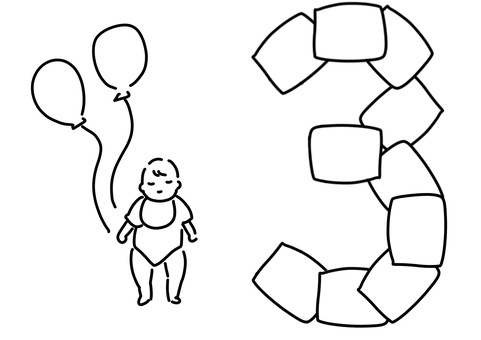 3ヶ月記念撮影赤ちゃん　線画 赤ちゃん,記念撮影,風船,スタイ,3,線画のイラスト素材