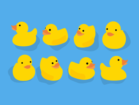 いろんな角度の可愛い黄色アヒル アヒル,黄色,鳥,動物,キャラクター,可愛い,フラット,シンプル,アイコン,イラストのイラスト素材