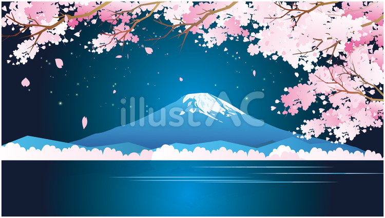 富士山と春の桜 春,桜,3月のイラスト素材