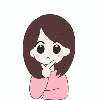 考えるロングヘアの女の子 ロングヘア,ロング,人物,女性,女の子,疑問,はてな,考える,思案,悩むのイラスト素材