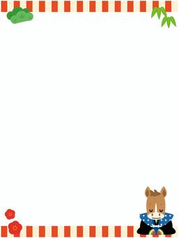 午年かわいい和風フレーム縦 干支,午,馬,年末,年始,年末年始,チラシ,テンプレート,フレーム,枠のイラスト素材