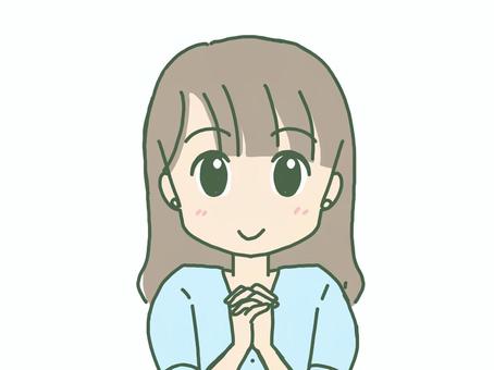 胸の前で手を組む女の子 手,組む,女の子,人物,祈る,期待,願い,正面,微笑む,顔のイラスト素材