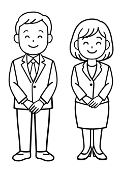 スーツ着た男女の線画 人,人物,スーツ,背広,男女,男,女,男性,女性,社会人のイラスト素材