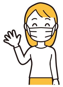  ロングヘア女性(黄)-130-バスト マスク,女性,女の子,人物,かわいい,予防,清潔,衛生,感染対策,衛生的のイラスト素材