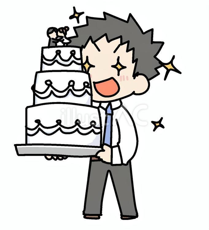ケーキと目を輝かせる男性社員 男性,ウェディングケーキ,きらきらのイラスト素材