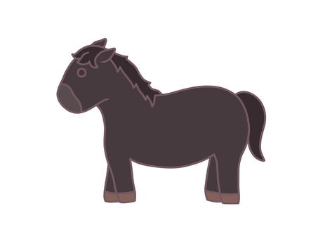 馬のシンプルなイラスト　黒 馬,ウマ,午年,うま年,たてがみ,しっぽ,牧場,放牧,競走馬,競馬のイラスト素材