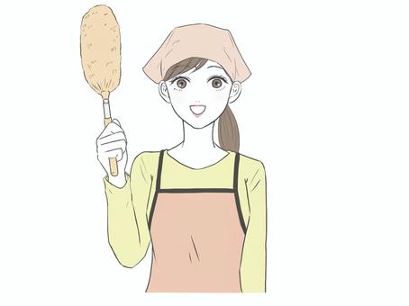 掃除をする女性 表情,ポーズ,女,女の人,美人,キレイ,かわいい,カットイラスト,パステル,大人可愛いのイラスト素材