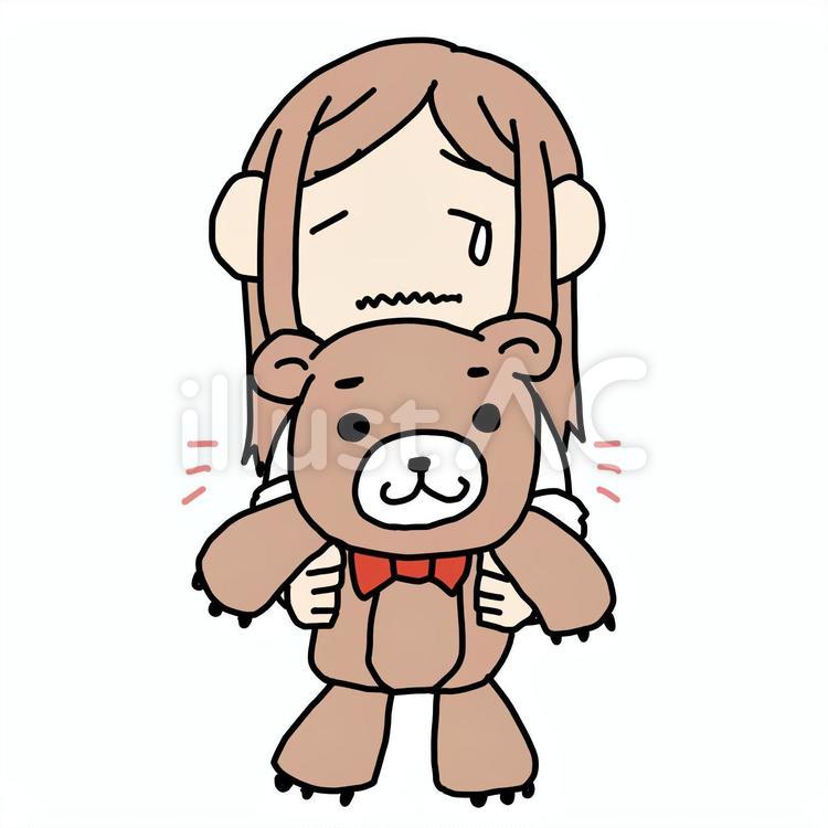 クマのぬいぐるみで泣く女性 女性,ぬいぐるみ,熊のイラスト素材
