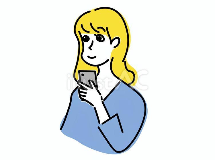スマホを見る笑顔の女性 人物,女性,上半身のイラスト素材