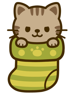 クリスマス靴下　ねこのぬいぐるみ ねこ,ぬいぐるみ,プレゼント,靴下,クリスマス,１２月,冬,イベント,手書き,手描きのイラスト素材