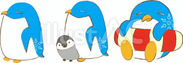 のんびりしたペンギンのイラスト ペンギン,浮き輪,青のイラスト素材