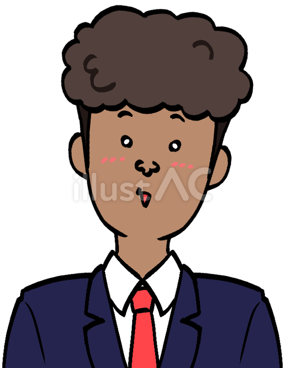 照れている色黒パーマの男性 人,人物,人間のイラスト素材