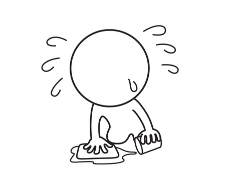 こぼして拭く 棒人間,拭く,線画,シンプル,ゆるいのイラスト素材