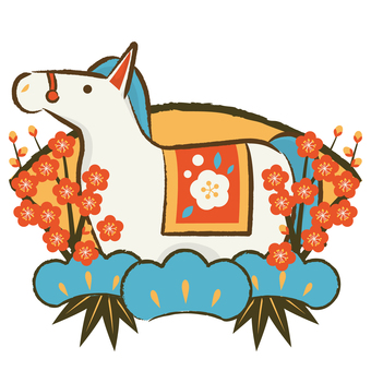zodiac26106 馬,午年,扇,梅,松,年賀状,花,和風,かわいい,アイコンのイラスト素材