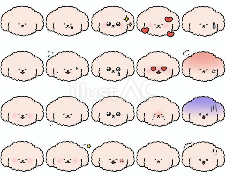手描き顔文字セット犬/色付き_ベージュ 犬,いぬ,わんこのイラスト素材