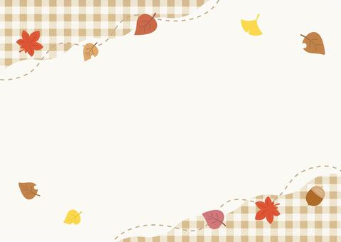 秋の紅葉とギンガムチェックの背景03 秋,紅葉,もみじ,どんぐり,イチョウ,背景,フレーム,葉っぱ,秋の葉,枠のイラスト素材