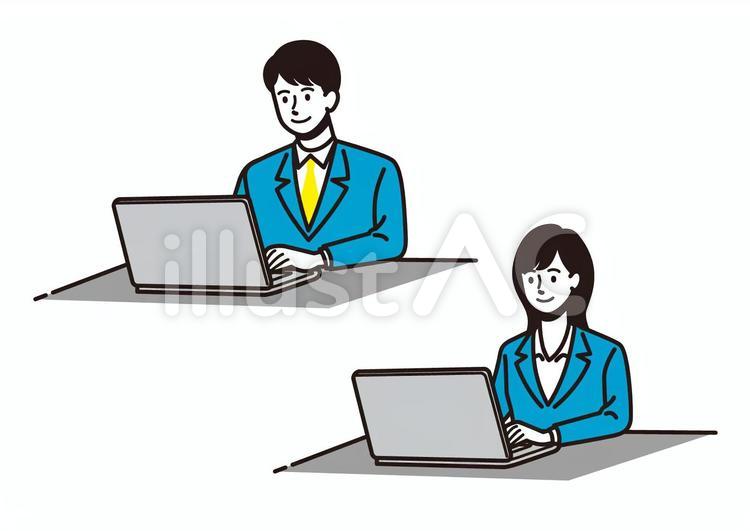 デスクワークをする男女 人物,男性,女性のイラスト素材