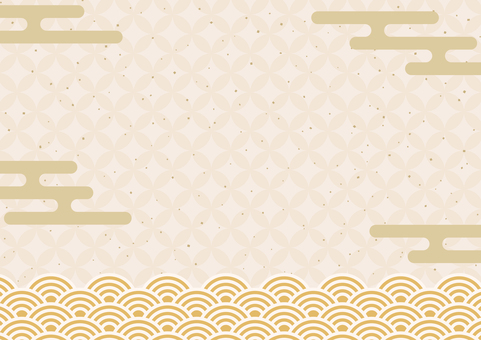 新春チラシ背景-12 背景,和柄,フレーム,青海波,雲,霞,金粉,霞文様,七宝つなぎ,七宝のイラスト素材