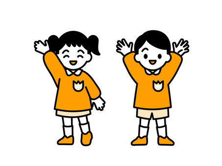 手を振る保育園児・幼稚園児01 手を振る保育園児・幼稚園児01 人物,子ども,児童,園児,2歳,3歳,4歳,5歳,幼稚園,保育園のイラスト素材