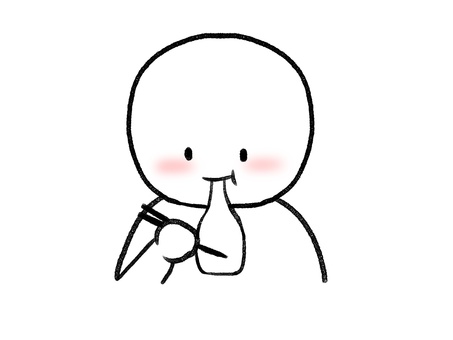 箸で餅を食べる棒人間 棒人間,人物,餅,食事,正月,手描き,落書き,表情,黒,シンプルのイラスト素材