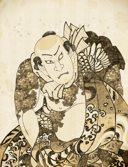 入れ墨の男　ビンテージ風 浮世絵,刺青,タトゥー,和柄,江戸時代,歌舞伎役者,日本,和風,着物,和服のイラスト素材