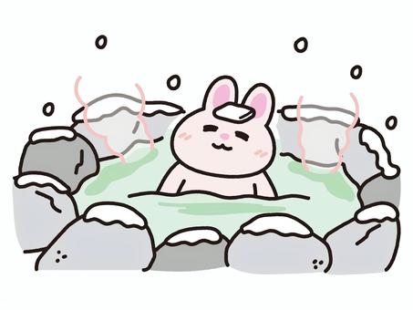 冬の露天風呂でくつろぐうさぎ 冬の露天風呂でくつろぐうさぎ 冬,雪,雪景色,積雪,風呂,露天風呂,銭湯,温泉,源泉,湯気のイラスト素材