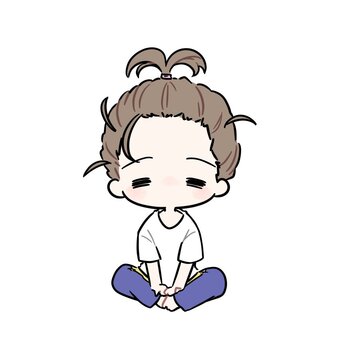 ぼーっとしていそうなズボラ女子 人,人物,ズボラ,女,ダサい,ボサボサ,眠い,無気力,無心,座るのイラスト素材