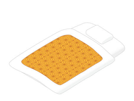 日本の布団（黄） 布団,掛け布団,敷布団,寝具,寝床,麻の葉文様,和柄,柄付き,昭和,古めかしいのイラスト素材