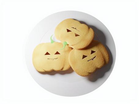 ハロウィンかぼちゃのお菓子クッキーとお皿 ハロウィン,お菓子,かぼちゃ,つる,おばけ,halloween,かわいい,秋,素材,秋の味覚のイラスト素材