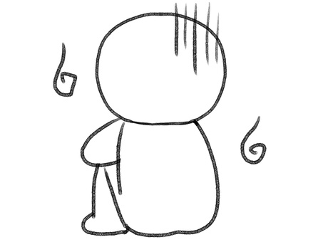 落ち込む棒人間線画 棒人間,人物,落ち込む,鬱,悲しい,手描き,落書き,表情,黒,シンプルのイラスト素材