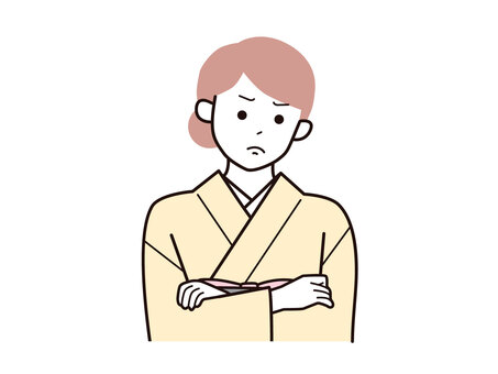 怒り眉の腕組み着物女性A／カラー 怒り,腕組み,女性,お母さん,着物,講師,20代,30代,40代,訪問着のイラスト素材