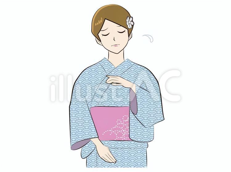 和服の女性　困る　青 和服,女性,浴衣のイラスト素材