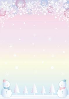 ロマンチックな雪の日のフレーム（縦） 冬,雪の結晶,ピンク,雪,雪だるま,キラキラ,クリスマス,フレーム,かわいい,壁紙のイラスト素材