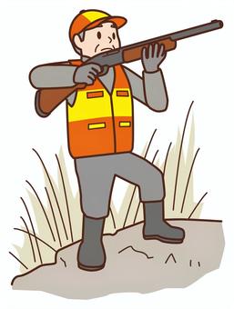 猟銃を構える猟師 猟師,ハンター,猟銃,構える,男性,高齢者,狩猟,猟友会,ベスト,帽子のイラスト素材