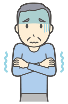  ロンTお爺さん-227-バスト 寒い,お爺さん,高齢者,老人,男性,祖父,人物,かわいい,震える,凍えるのイラスト素材